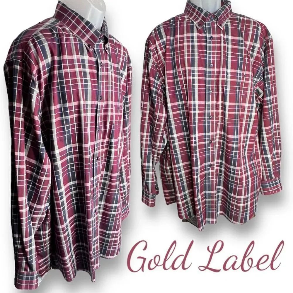 Gold Label Shirt Button Down Men's XXL Long Sleeve Cotton Plaid Red